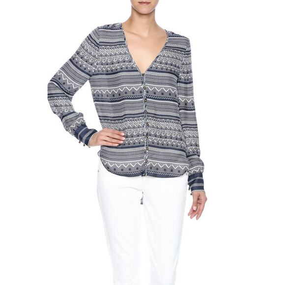 Veronica Beard Bahia Blouse 100% Silk Buttoned Cuffs Geometric Print Size 6 - Picture 9 of 9